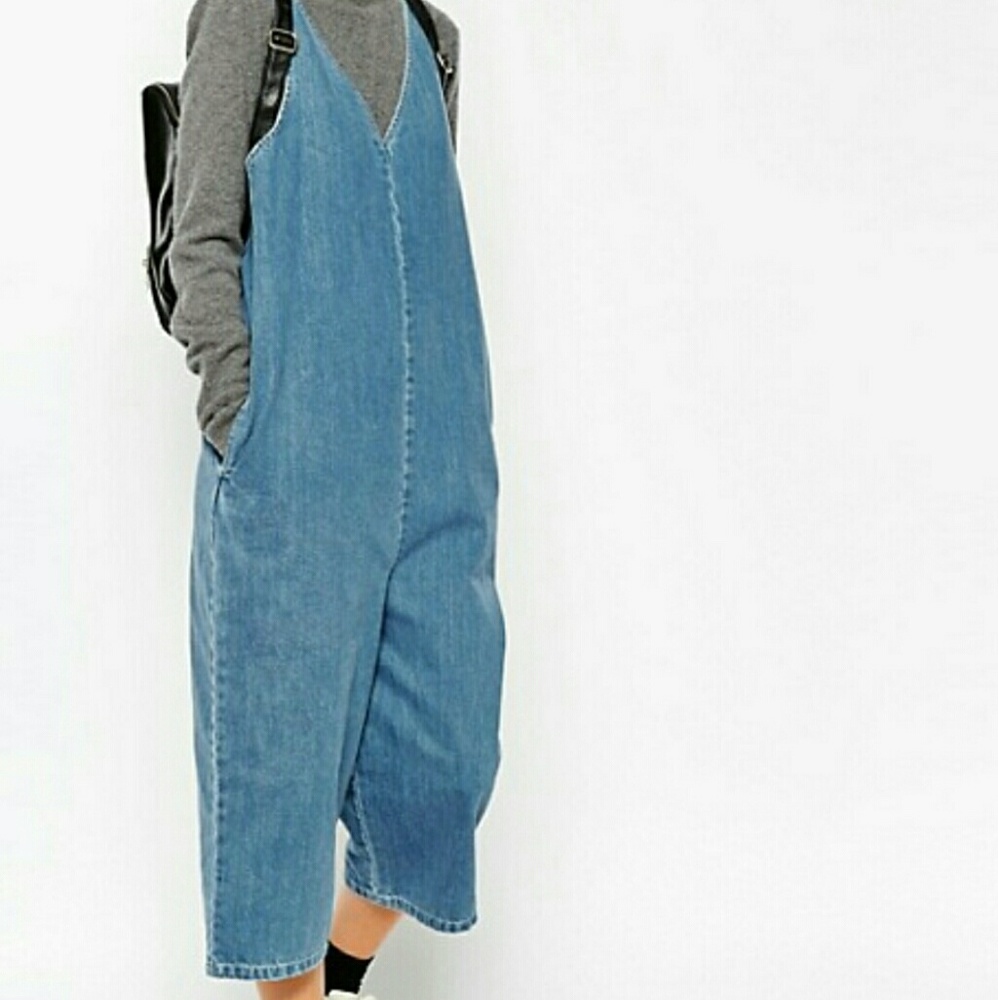 ASOS Wide Denim V-neck Jumpsuit
